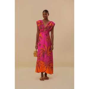 FARM Rio Pink and Orange Palm-Print Maxi Dress